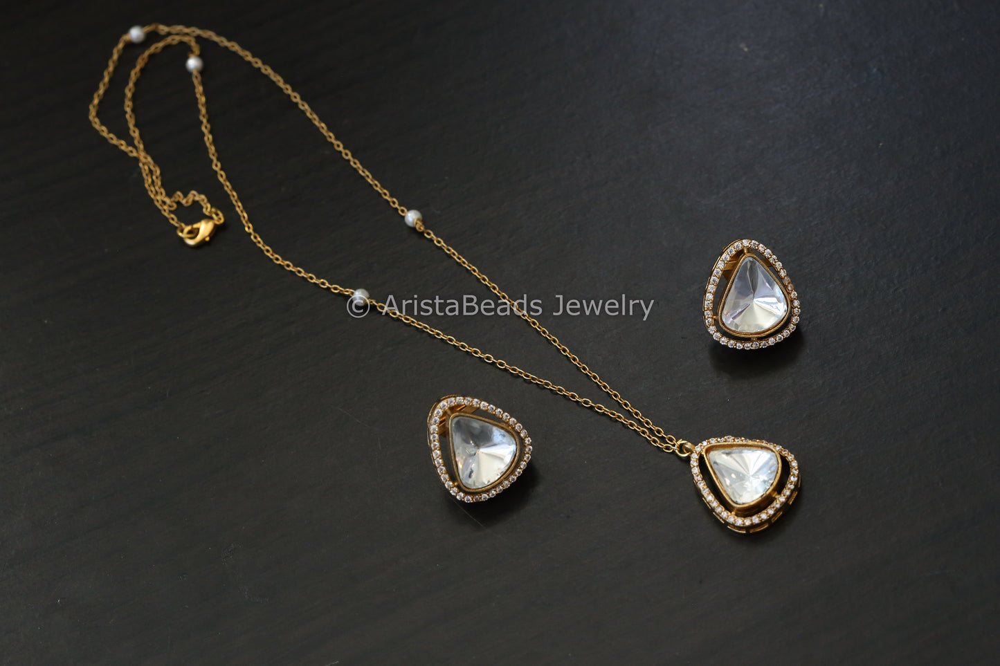 Premium Moissanite Look Polki Kundan Set