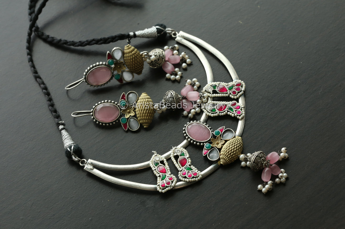 Kundan Hasli Necklace - Pink