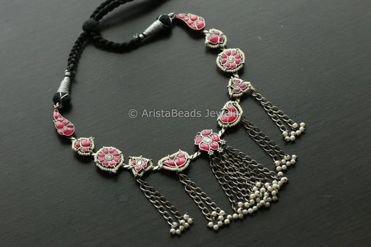 Fusion Kundan Hasli Tassel Necklace -Ruby