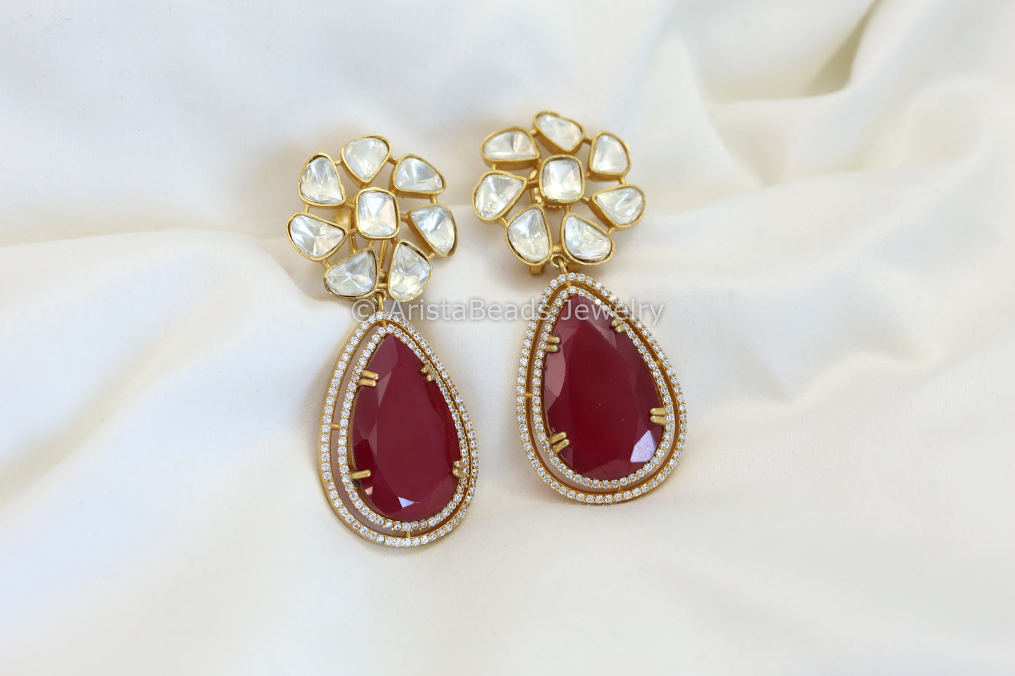 Real Moissanite & Red Doublet Earrings