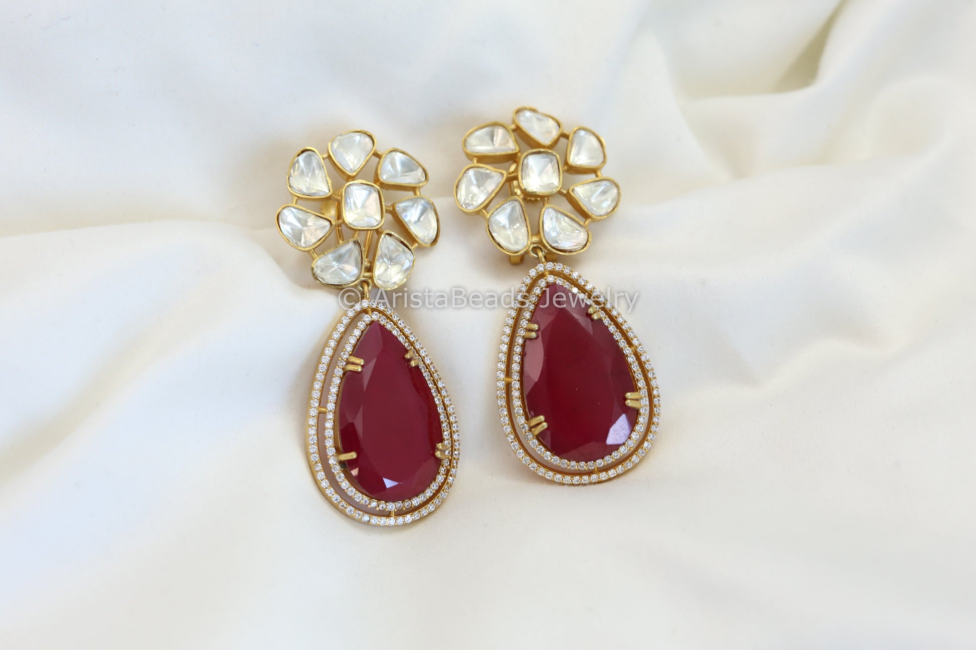 Real Moissanite & Red Doublet Earrings