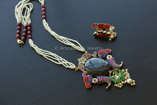 Designer Jadau Kundan Fusion Necklace - Labradorite