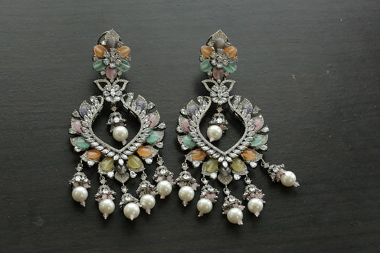 Large Contemporary CZ Silver Finish Earrings