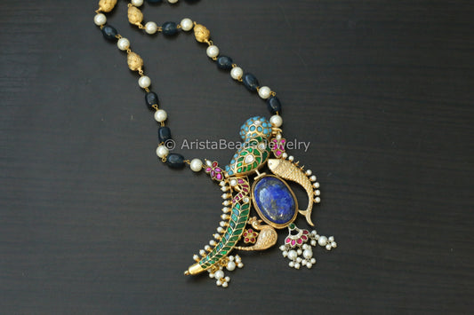 Designer Jadau Kundan Fusion Necklace - Lapis
