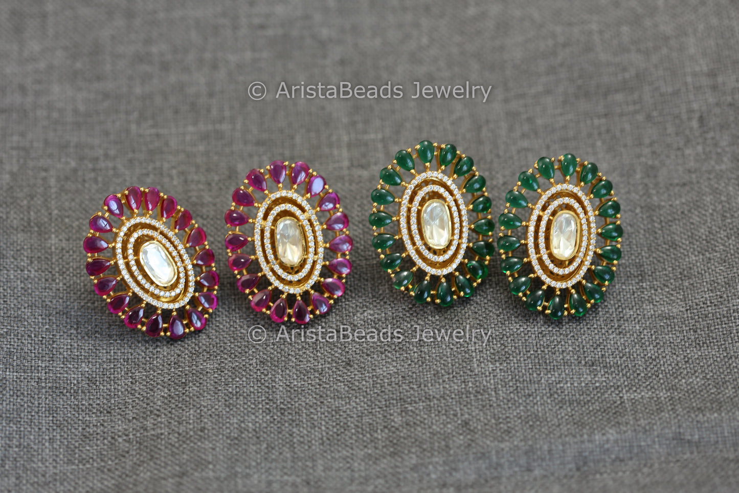 Oval Real Moissanite & Pota Stones Studs