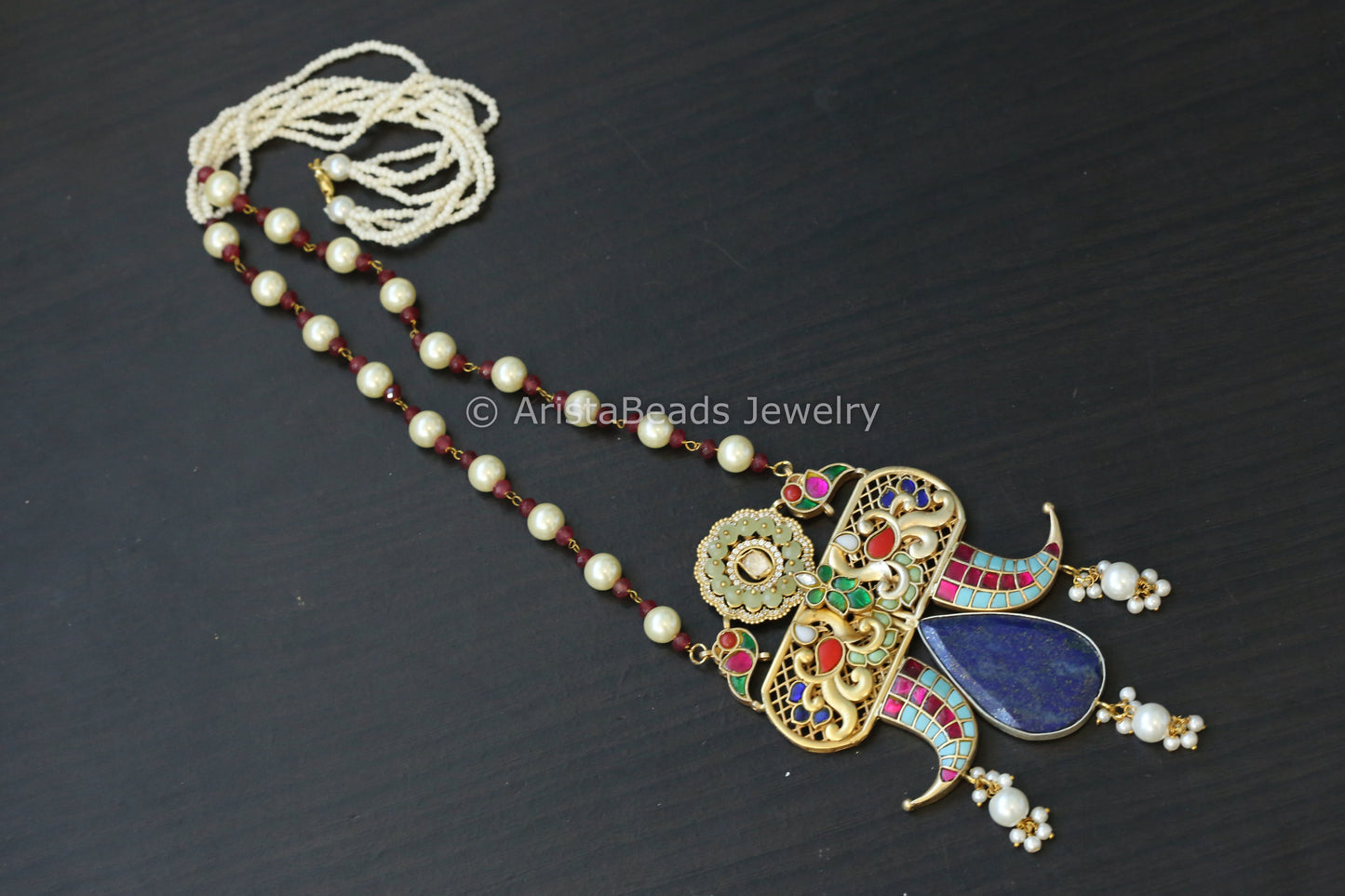 Jadau Kundan Fusion Necklace Set - Lapis