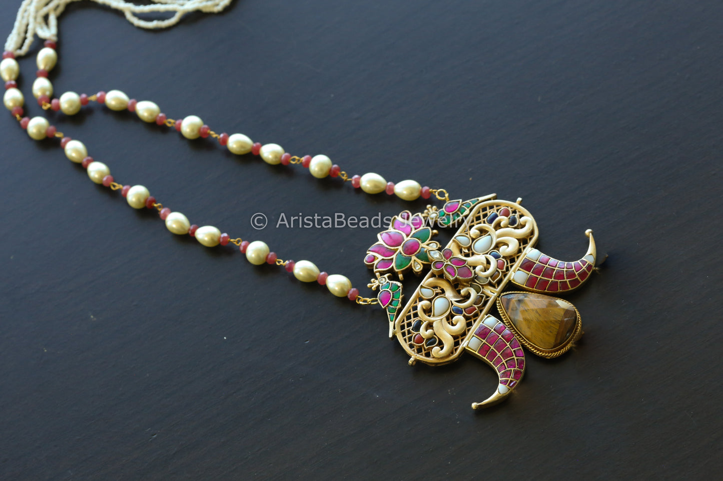 Jadau Kundan Fusion Necklace Set - Tiger Eye