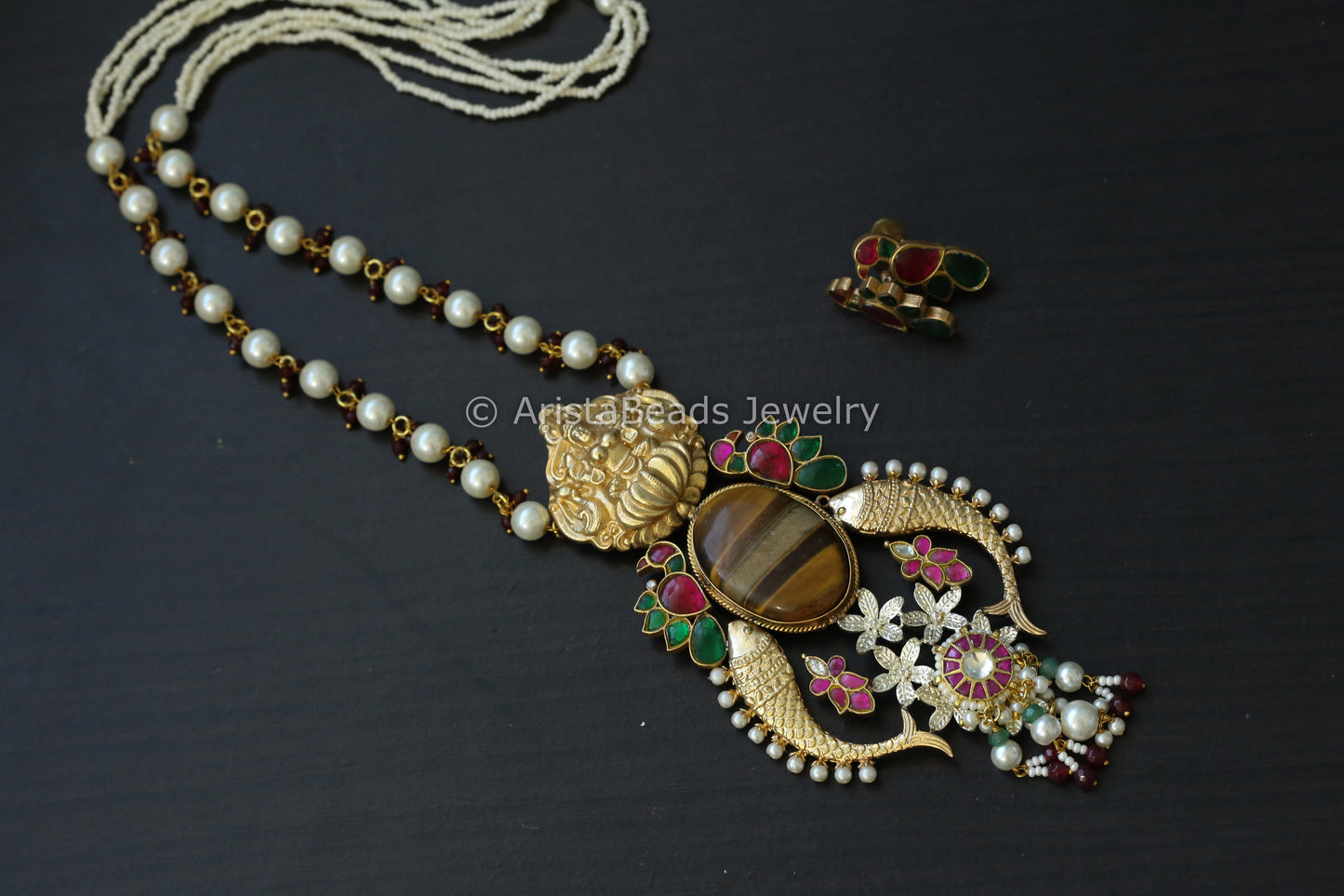 Jadau Kundan Fusion Necklace Set - Tiger Eye