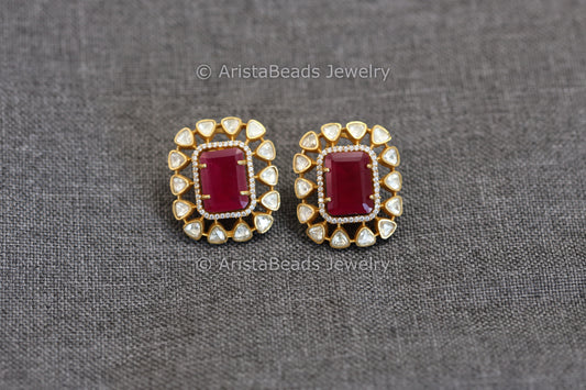Real Moissanite & Doublet Studs - Red