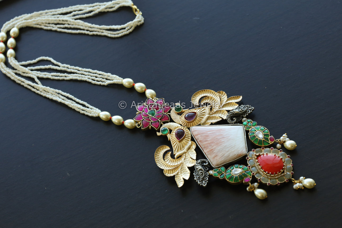 Jasper Stone Cab & Kundan Fusion Necklace