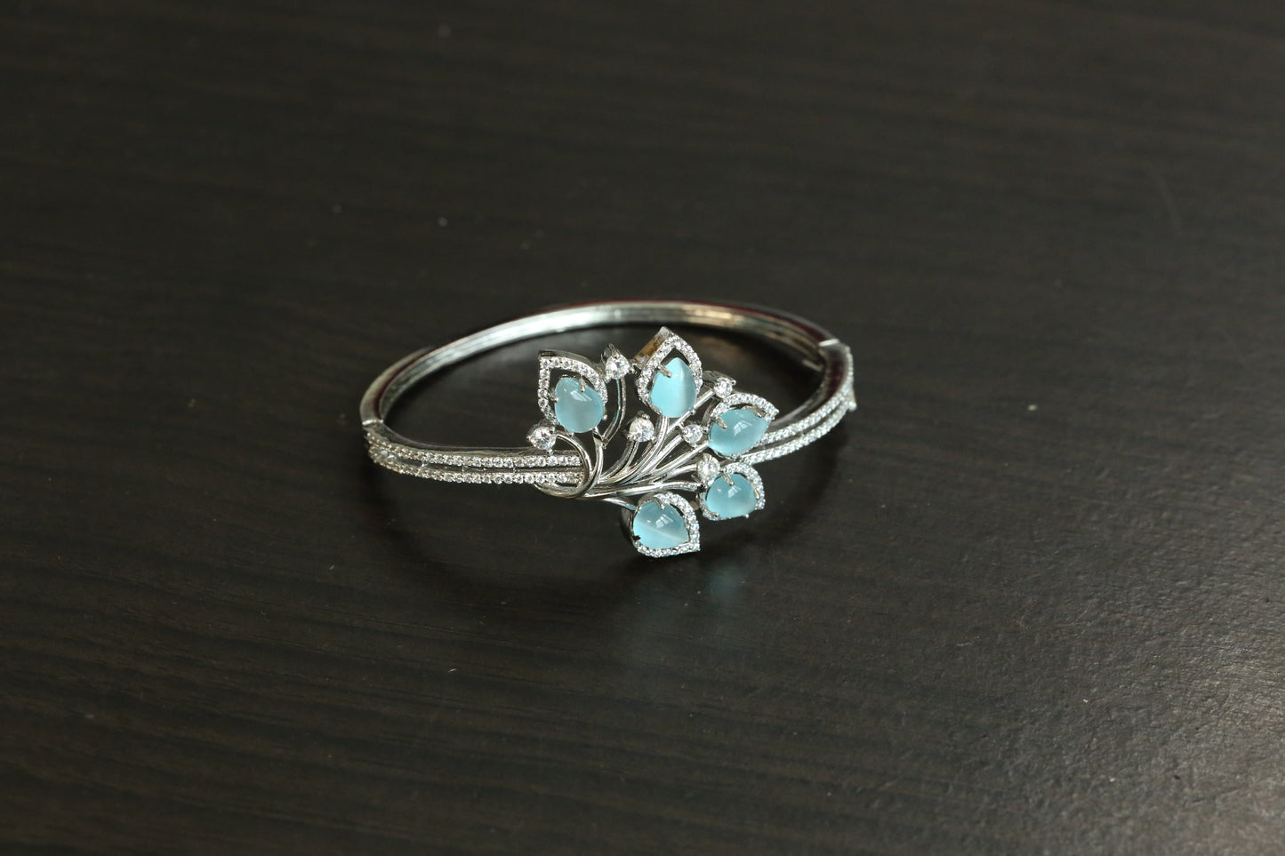 Silver Finish CZ Bangle Bracelet - Mint (Openable)