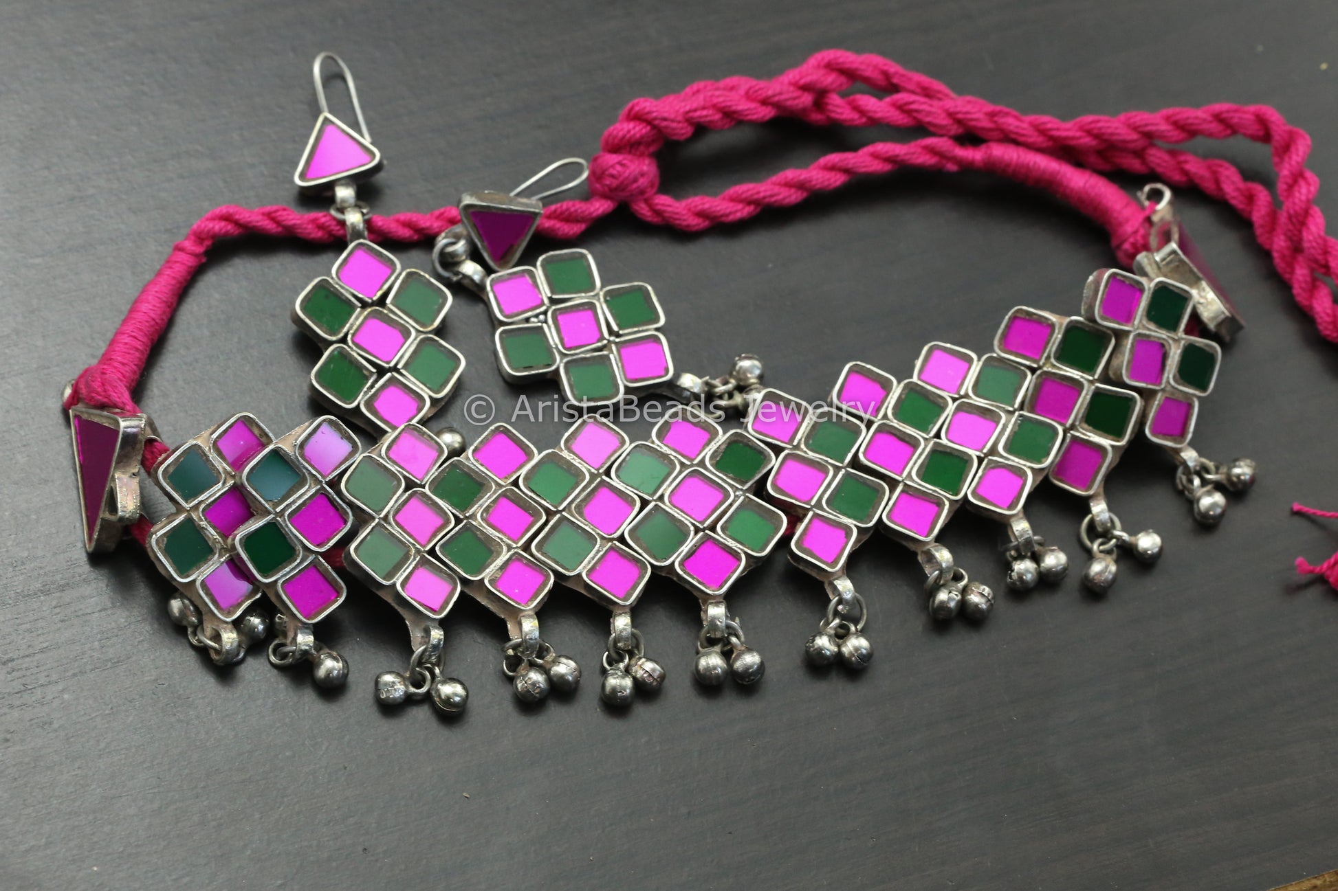 Real Glass Choker Set - Green Pink