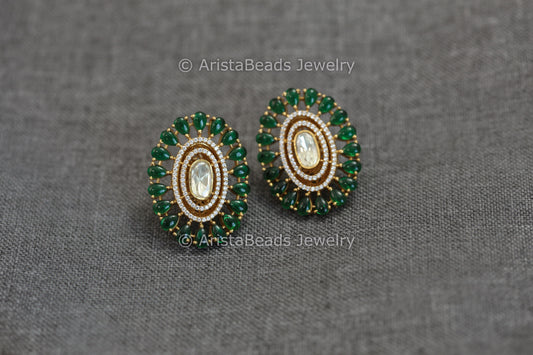 Oval Real Moissanite & Pota Stones Studs