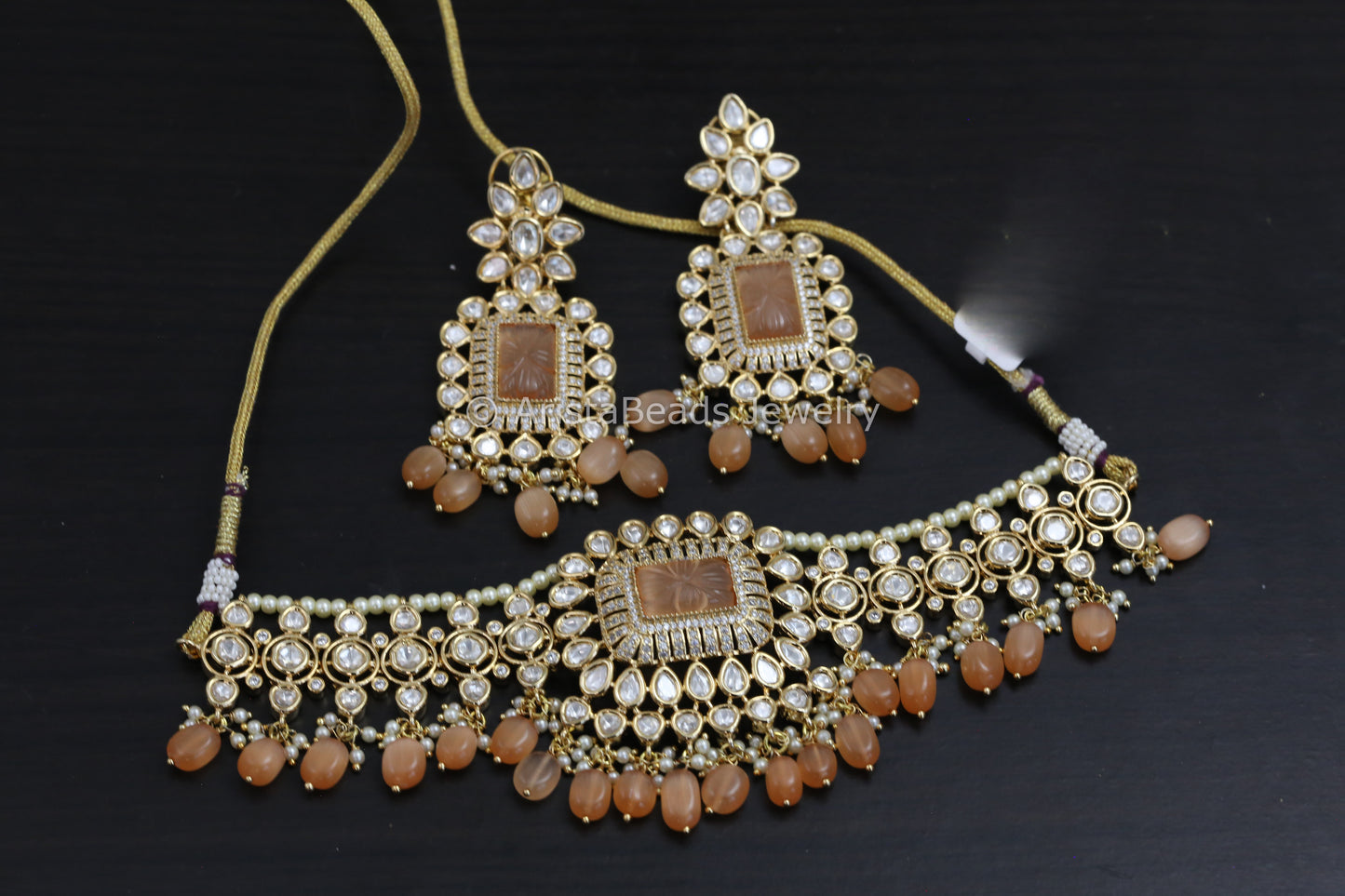 Orange Uncut Polki CZ Choker Set