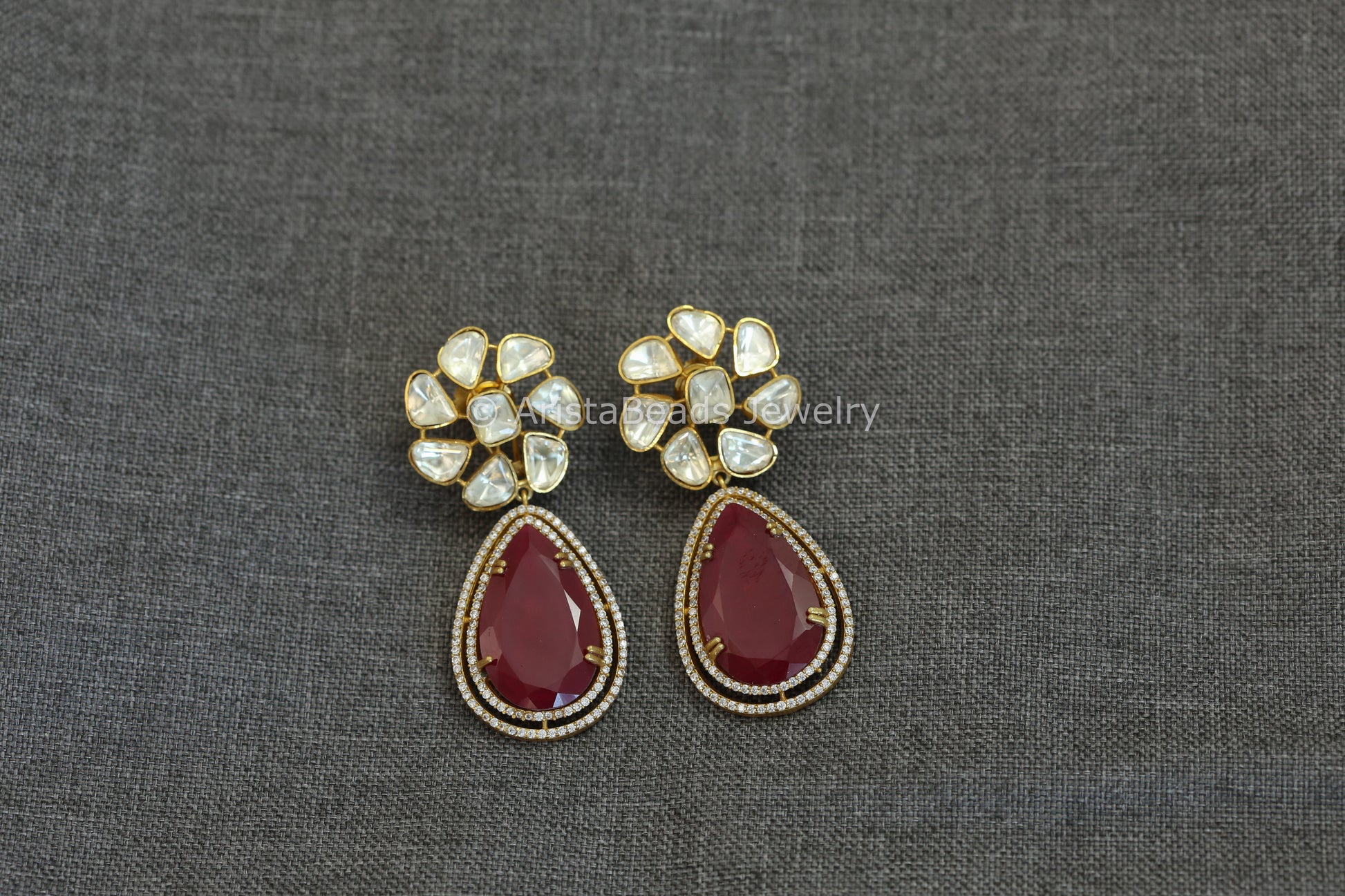 Real Moissanite & Red Doublet Earrings