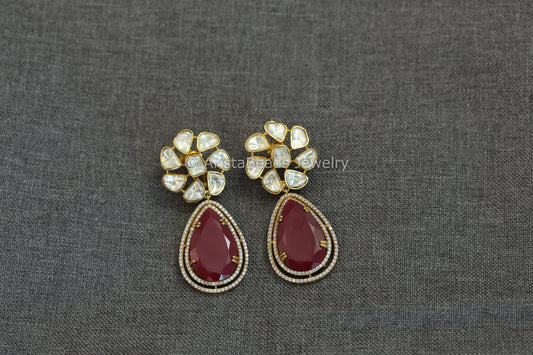 Real Moissanite & Red Doublet Earrings