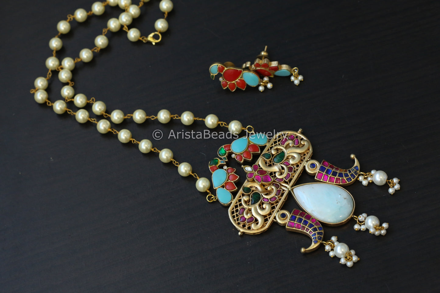 Jadau Kundan Fusion Necklace Set -Larimar