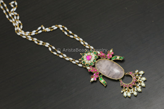 Fusion Jadau Kundan Rose Quartz Necklace