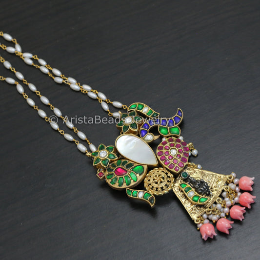 Fusion Jadau Kundan MOP & Tulip Coral Necklace
