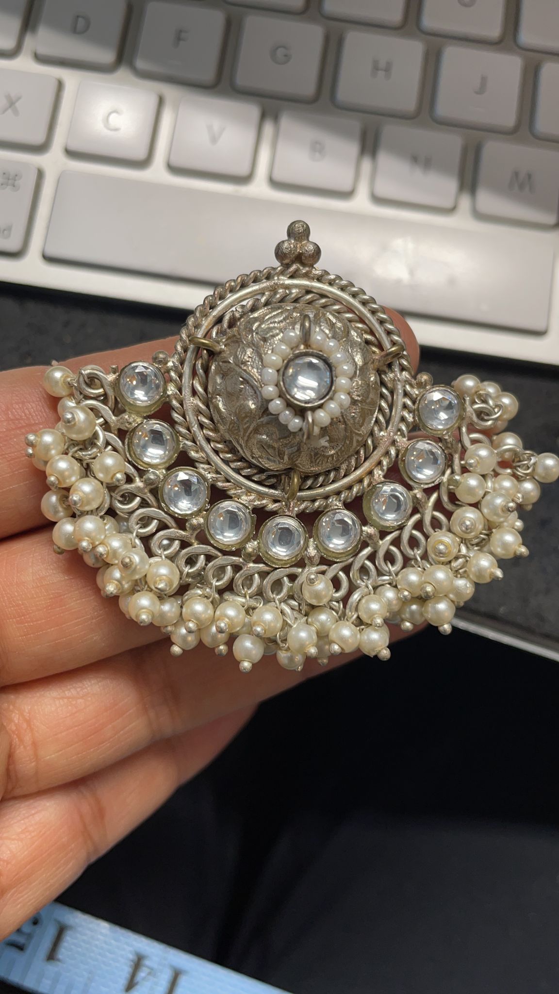 Silver Replica Kundan Designer Earrings