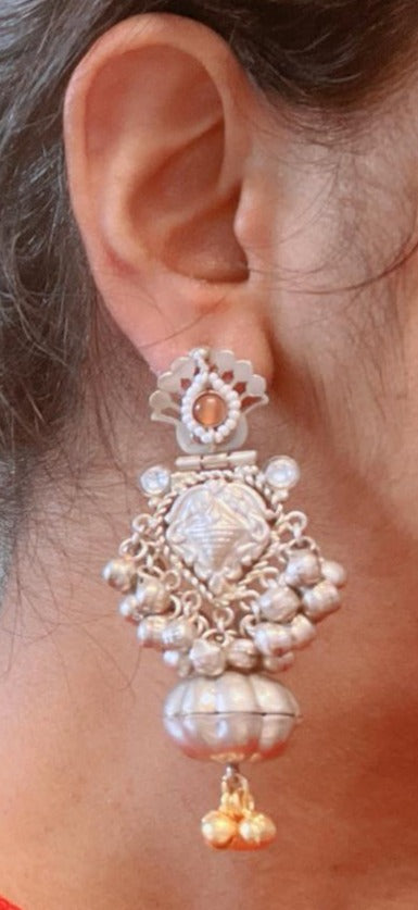 Cute Dual Tone 925 Silver Polish Earrings - Peach