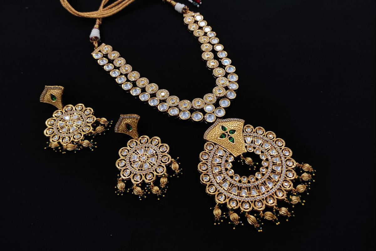 Premium Moissanite Look  Polki Necklace Set