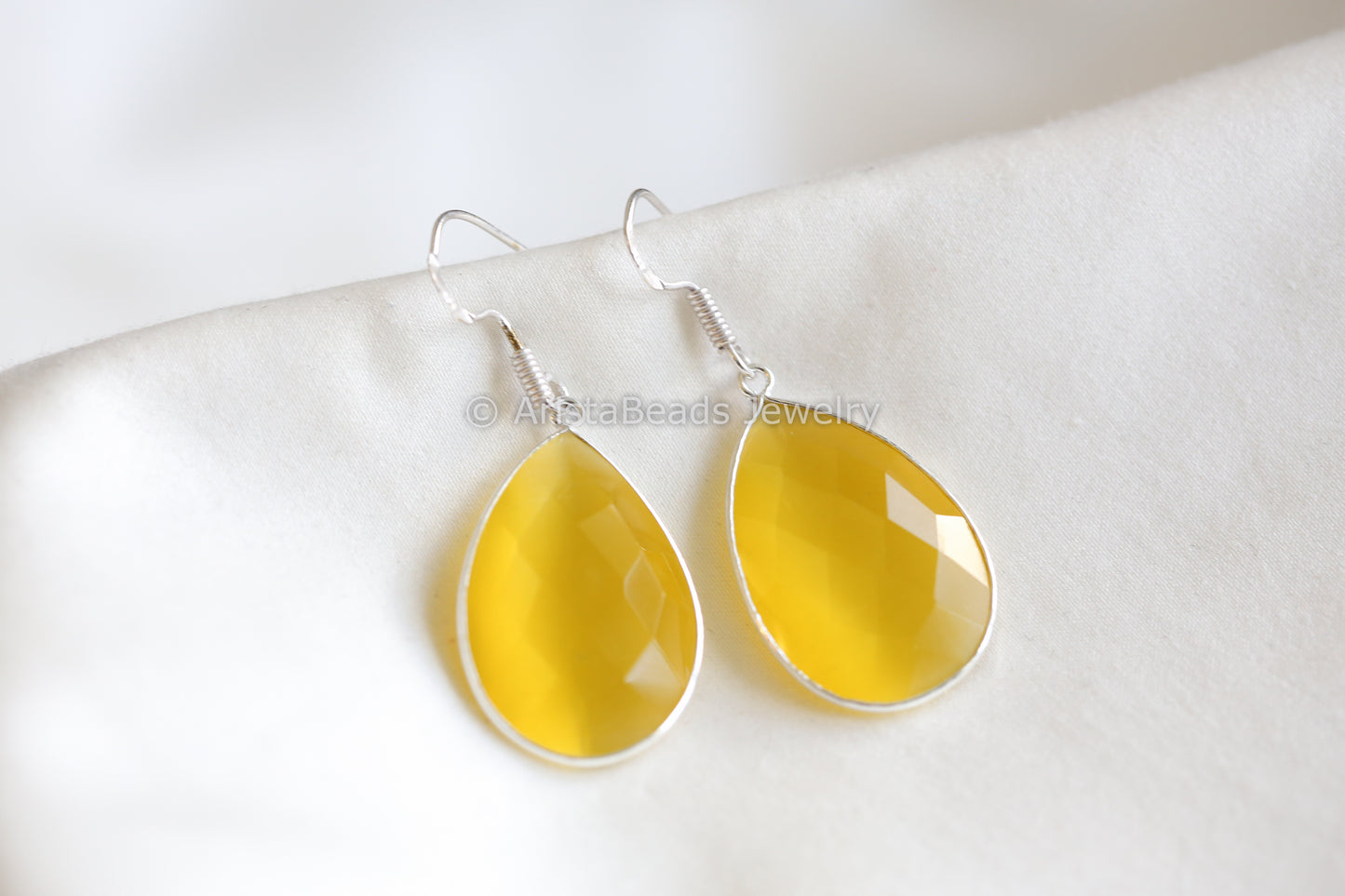 Yellow Stone Silver Earring