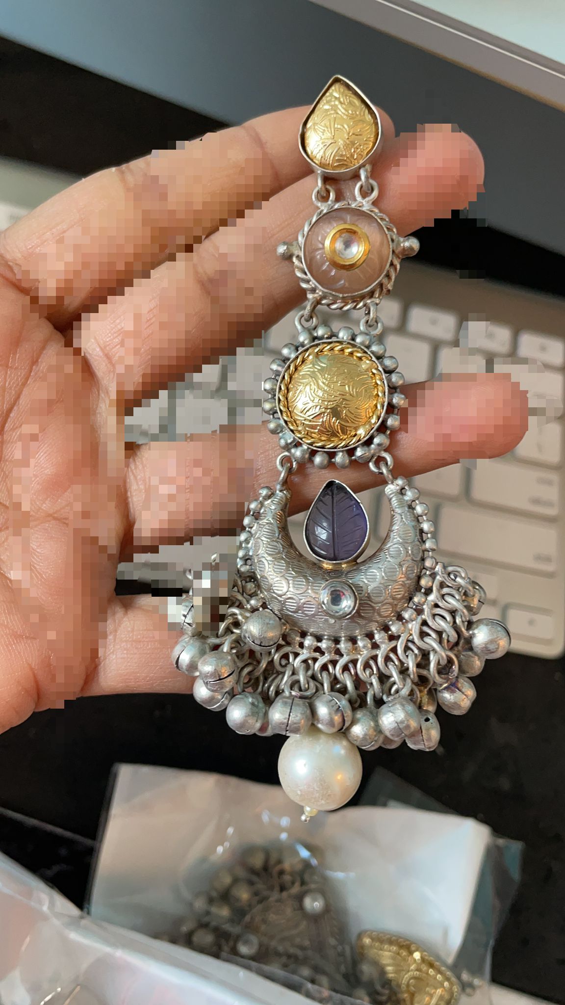 Long 925 Silver Polish Dual Tone Chandbaali - Purple