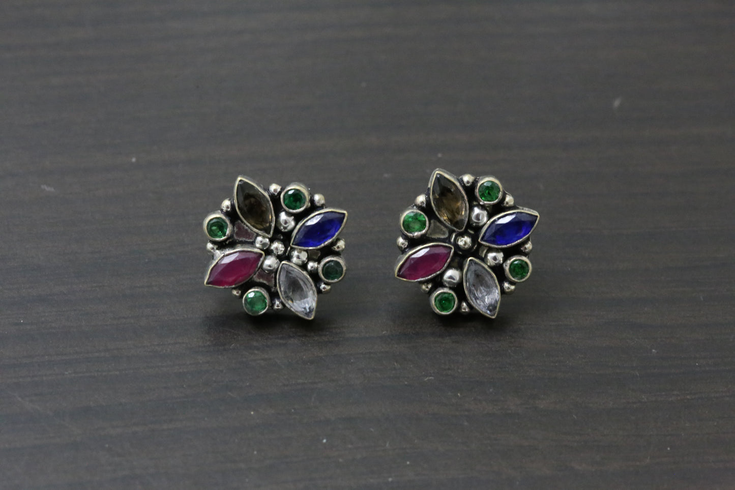 Cute Smoky Ruby Blue CZ Studs
