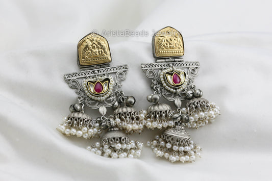 925 Silver Polish Ruby Kundan Jhumka
