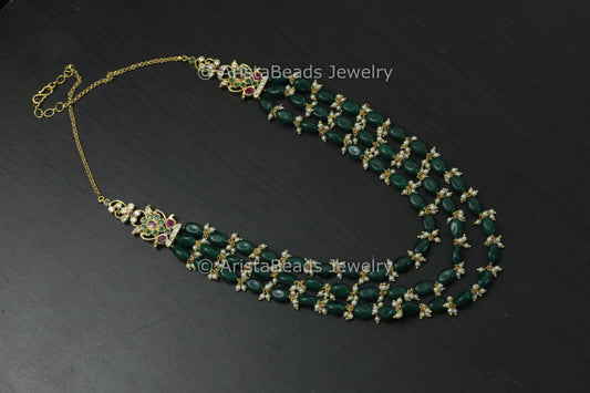 3 Strands Beaded Necklace - Green