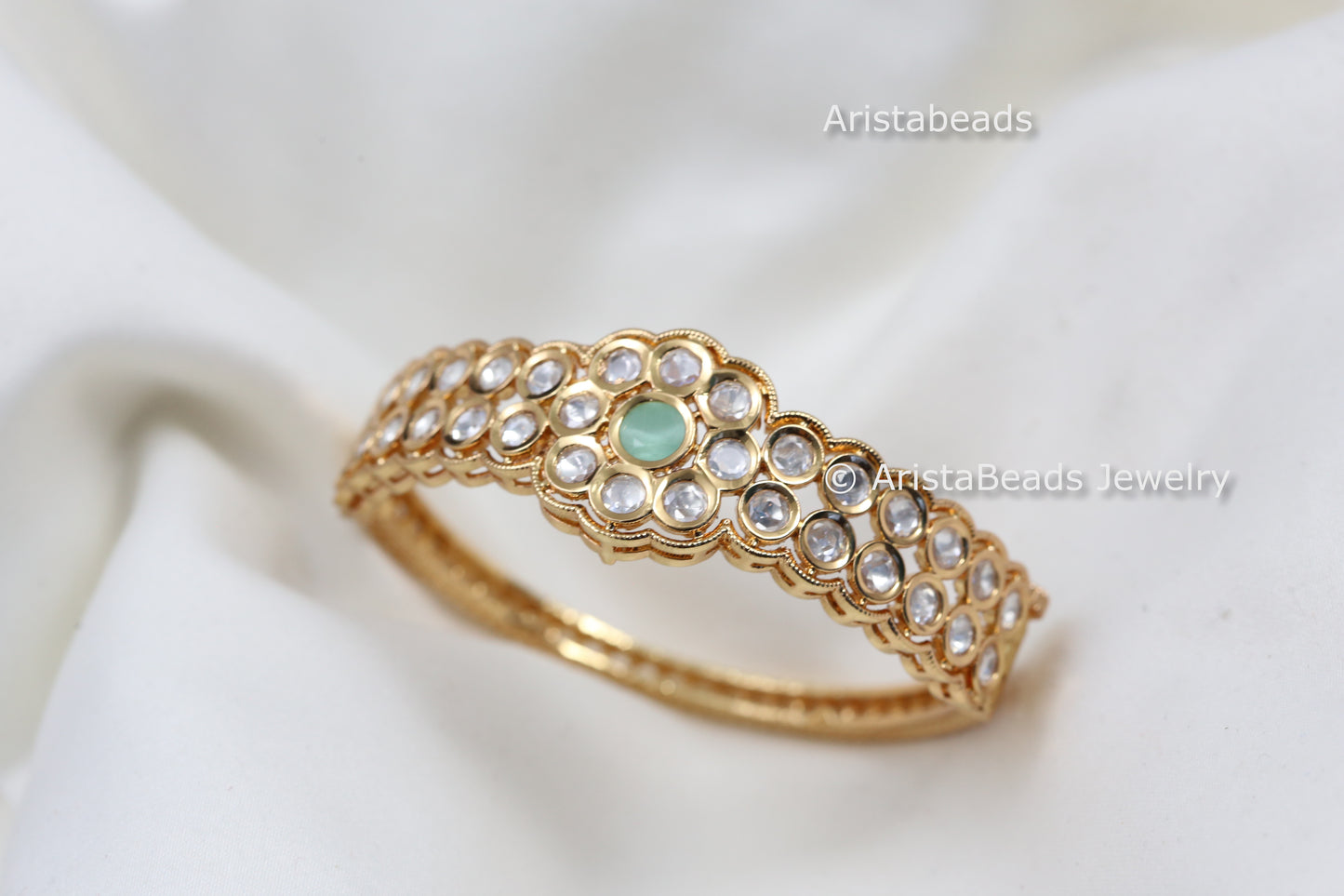 Premium Moissanite Polki Bracelet (Openable) - Mint