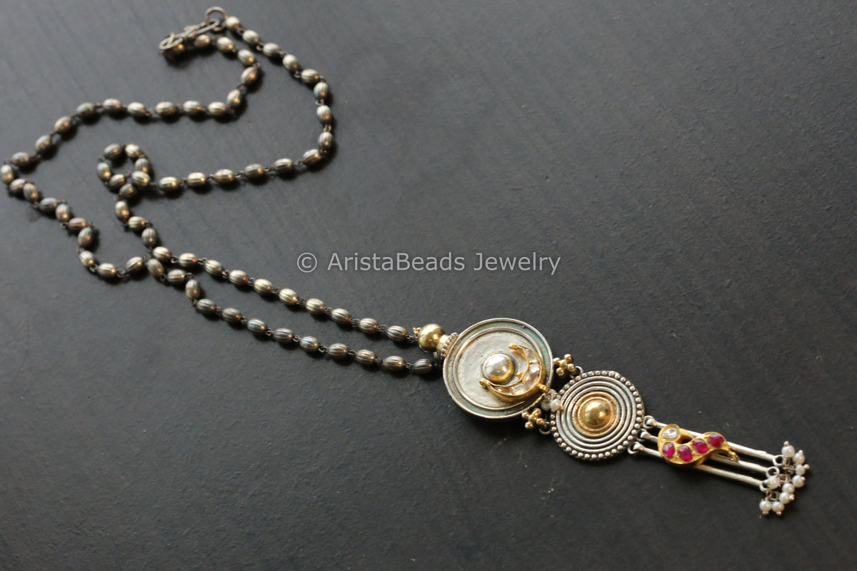 Oxidized Chain Necklace With Kundan Motifs