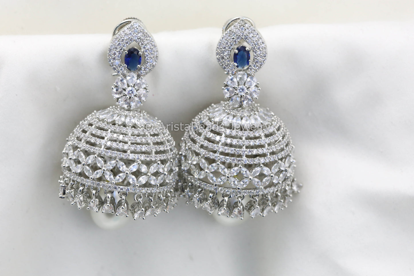 Large Rotating CZ Jhumka - Blue