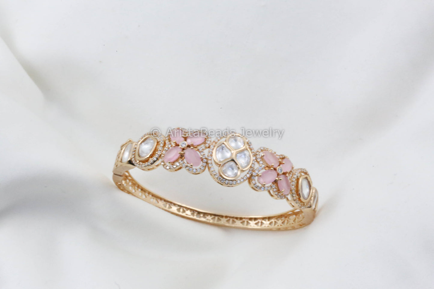Clear & Pink Uncut Polki and CZ Bracelet (Openable)