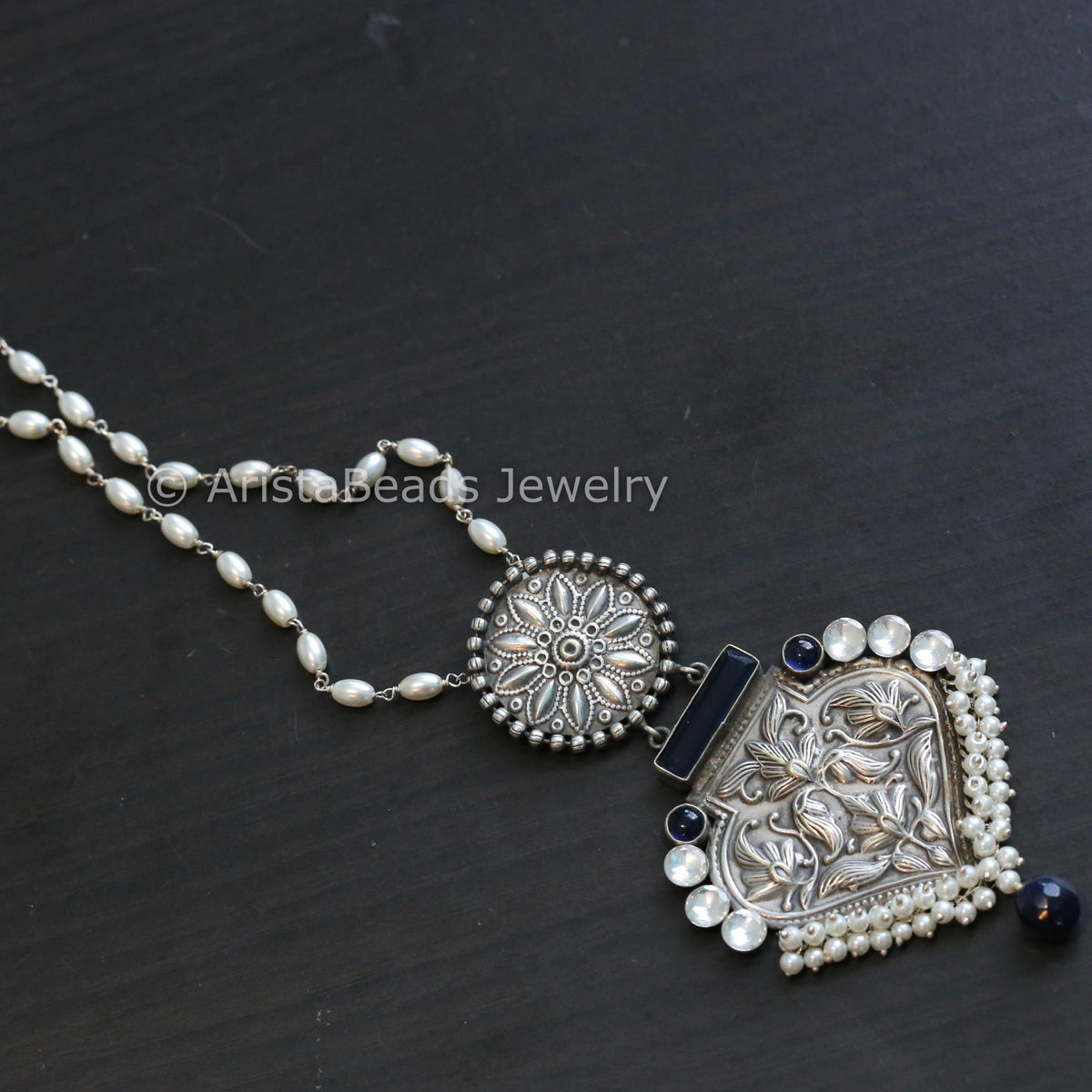Silver Look Necklace - Dark Blue