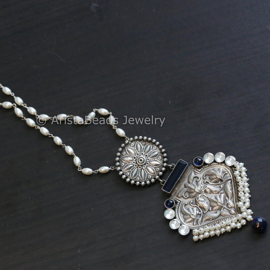 Silver Look Necklace - Dark Blue