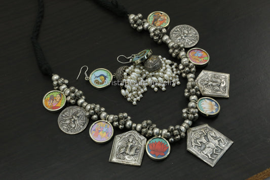 Real Silver Replica Hand Painted Pendent Necklace Set - 1