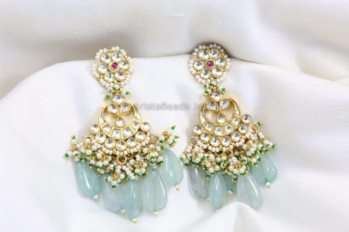 Pachi Kundan Chandbaali With Chalcedony Drops