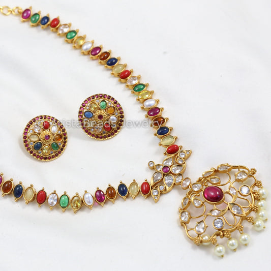 Kemp & CZ Navratna Necklace Set