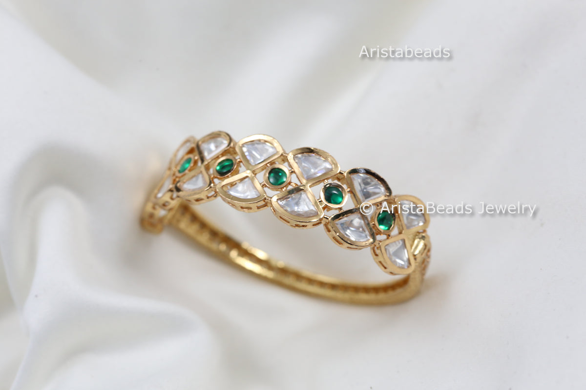 Premium Uncut Polki Bracelet (Openable) - Green