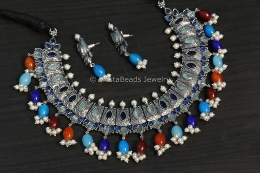Silver Look Mint Blue Necklace Set