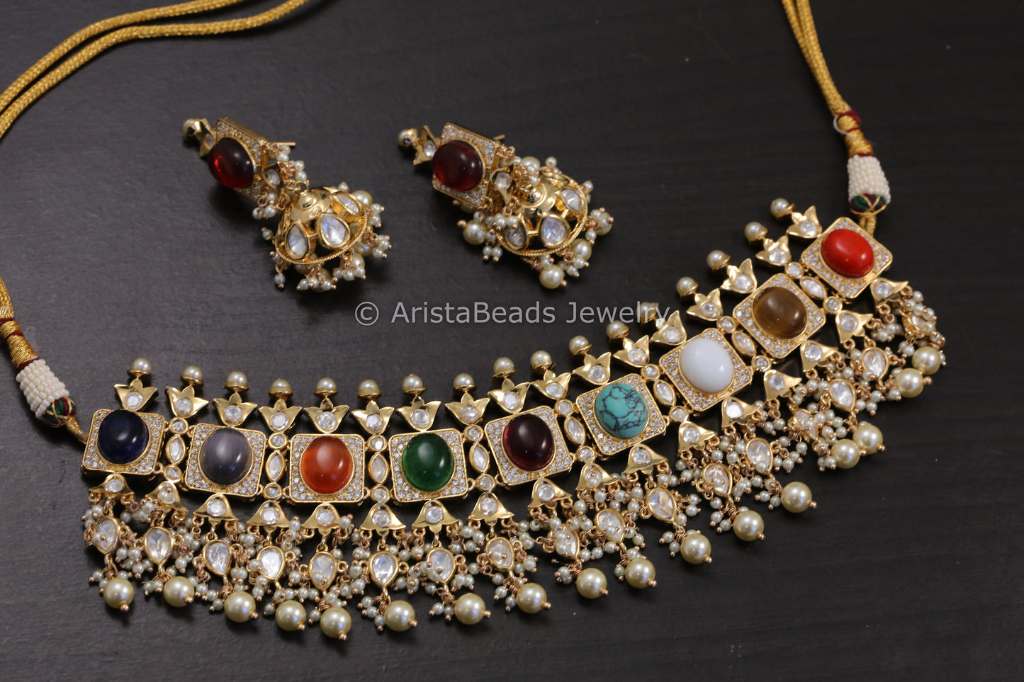 Navratan Kundan Polki Necklace Set