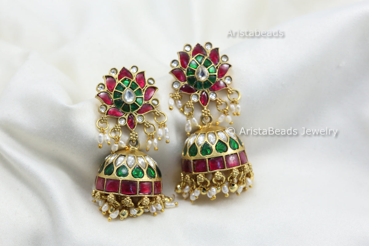 Multicolor Jadau Kemp Kundan Jhumka