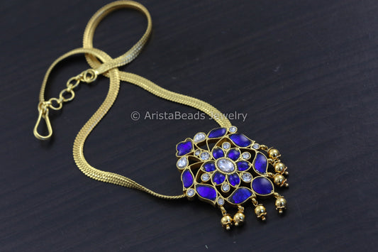 Blue Jadau Kundan Pendant Chain