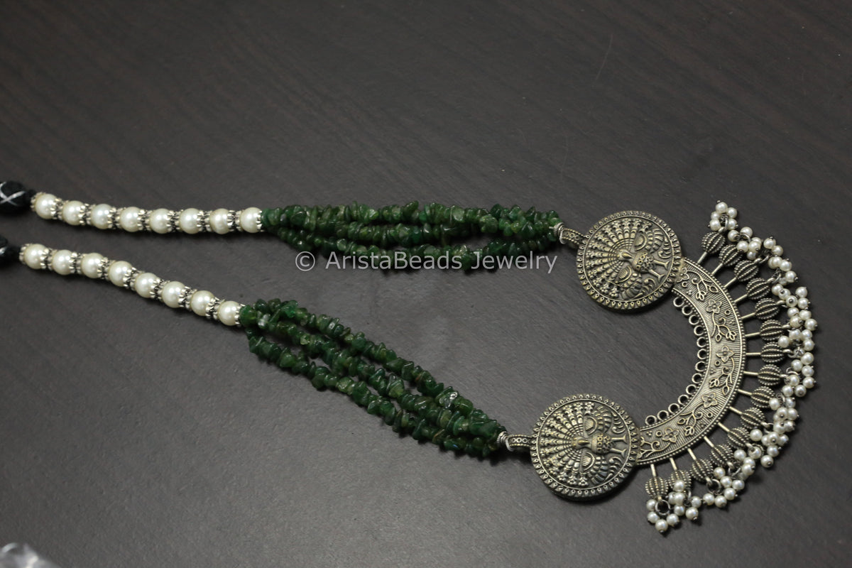 Oxidized Necklace -  Green Agate