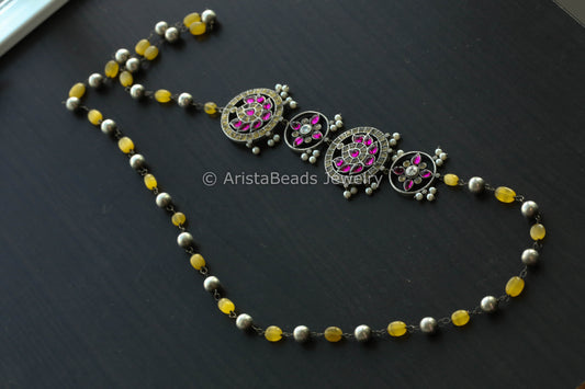 Beaded Side Pendant Mala - Yellow