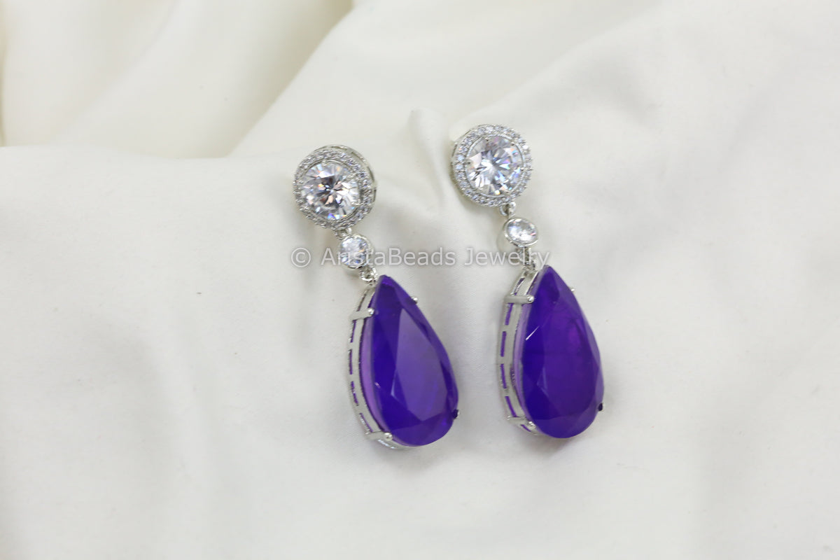 Purple Doublet & CZ Earrings