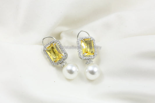Yellow CZ Pearl Earrings