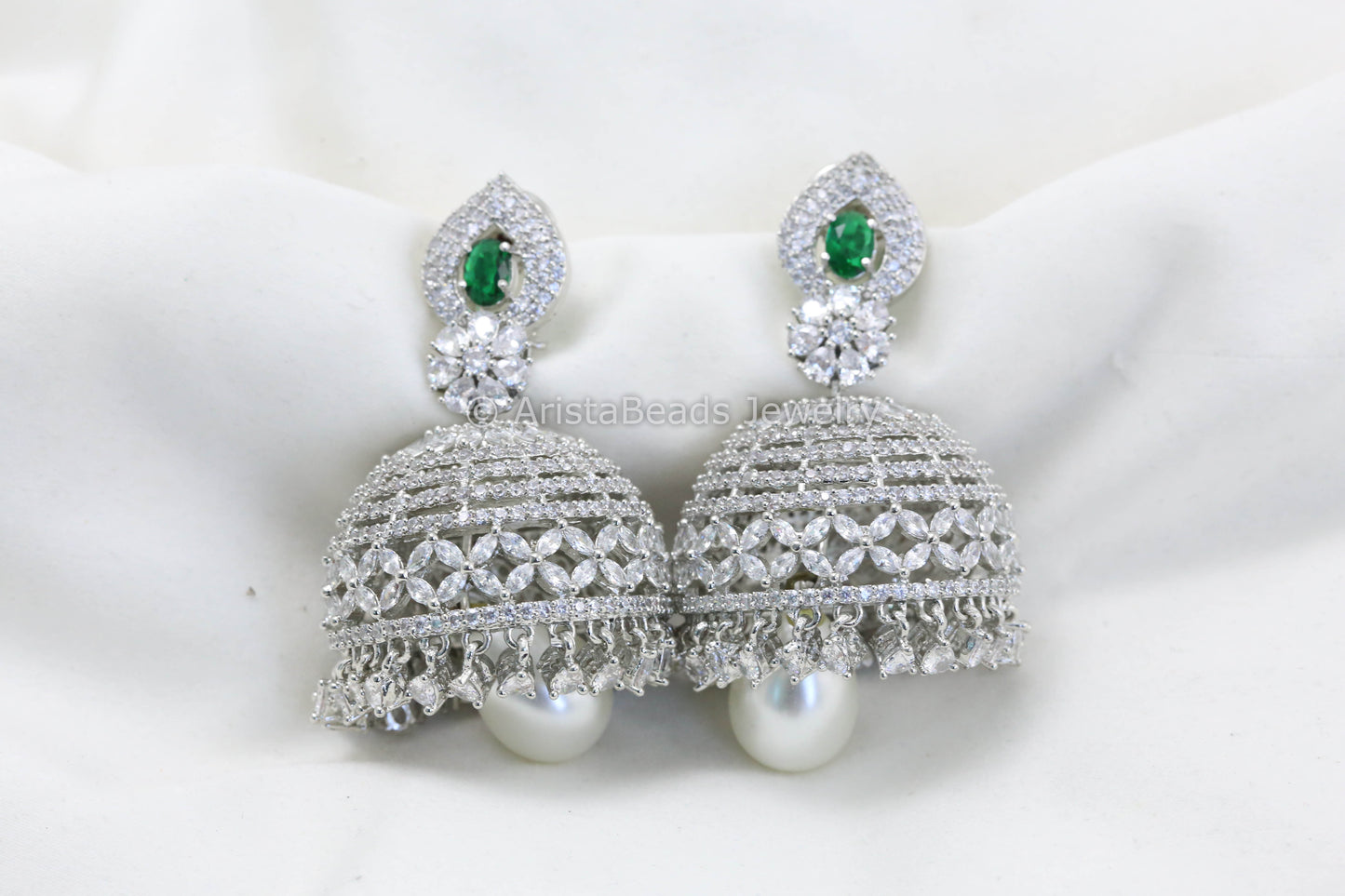Large Rotating CZ Jhumka - Green